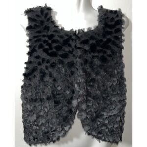 Vest Womens M Black Faux Fur Front Cableknit Back Grunge WhimsiGoth‎ Elegant Y2K